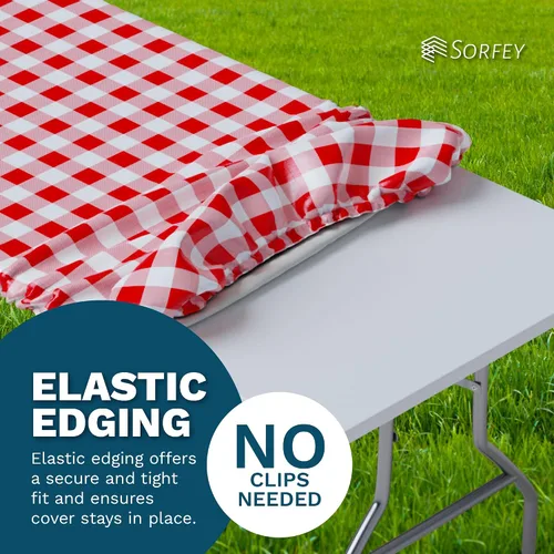 Vista 7 de Sorfey Mantel ajustado con elástico, vinilo con parte trasera de franela, se adapta a mesa de 24 x 48 pulgadas, rectangular, a prueba de agua, fácil