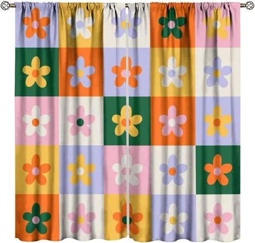 Vista 16 de Cortina de Ventana de Mediados de Siglo con Explosiones de Estrellas, Cortinas con Estampado de Inspiración Atómica para Sala de Estar Dormitorio