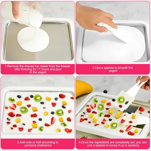 Vista 7 de Máquina de helados instantáneos, máquina de helados enrollados, plato de yogur congelado, rollo instantáneo de gelato instantáneo, hecho en casa