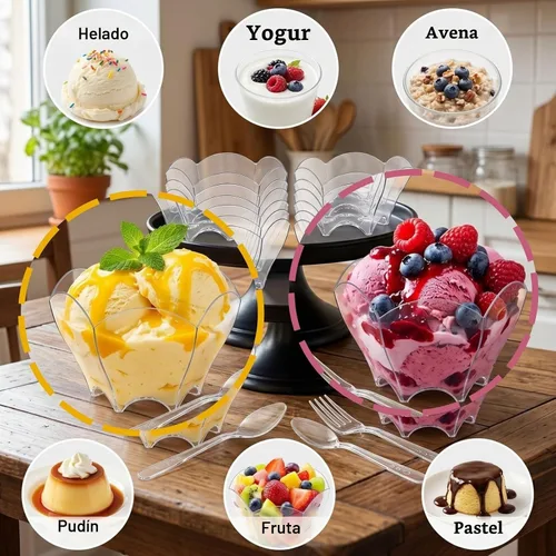 Vista 10 de Tebery Paquete de 100 mini tazas de postre Parfaits con 100 cucharas, cuenco pequeño transparente de 2.5 onzas para probar postres de fiesta
