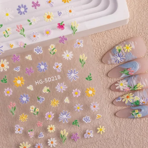 Vista 51 de 5 hojas de calcomanías de arte de uñas de mariposa, 3D coloridas mariposas, suministros de arte de uñas, mariposas, flores, calcomanías Con