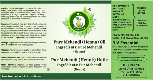 Vista 5 de R V Essential Aceite puro de Mehendi (Henna) 0.2 fl oz (0.169oz)- (100% puro y natural)