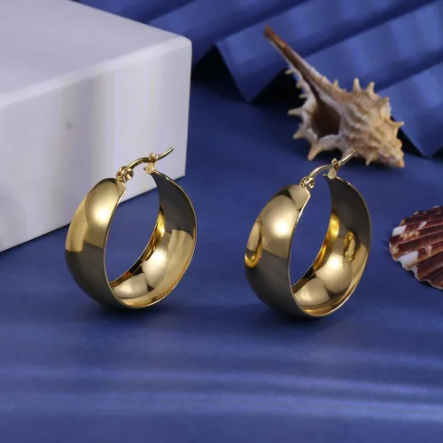 Vista 6 de Aretes de aro anchos de oro para mujer, aretes de aro gruesos y grandes de gold1
