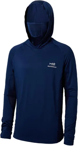 Vista 12 de Bassdash UPF 50+ Camisa de pesca de manga larga para hombre con máscara y pasamontañas UV para el cuello Verde Aqua