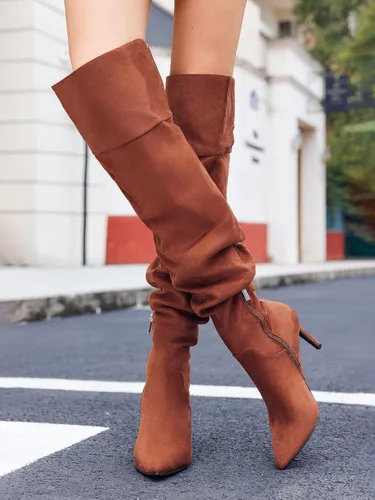 Vista 3 de Coutgo Botas por encima de la rodilla para mujer, con puntera alta hasta el muslo, tacón alto, estilo holgado, tacón alto, largo, sexy, zapatos