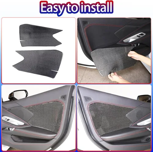 Vista 4 de Cubierta de panel interior de puerta de automóvil, fibra de carbono suave, 2 piezas compatibles con Corvette C8 Stingray 2020-2023 para panel