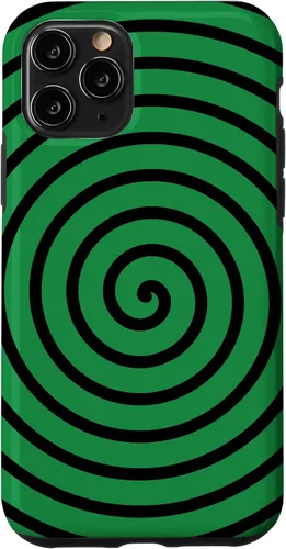 Vista 10 de Carcasa minimalista para iPhone 14 con diseño minimalista en espiral negro sobre verde