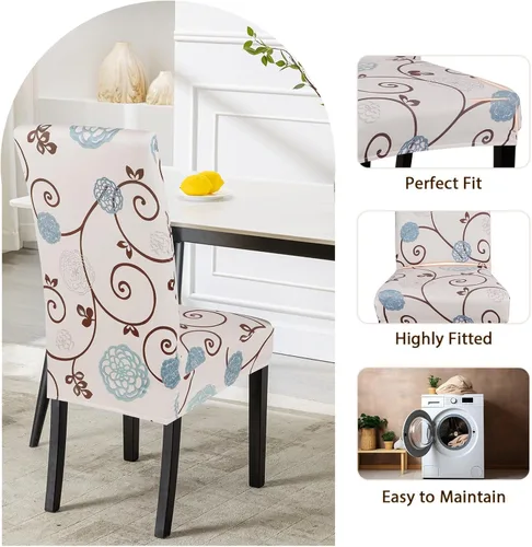 Vista 5 de SearchI Juego de 2 fundas elásticas para sillas Parsons de comedor, fundas elásticas con estampado de elastano, extraíbles, lavables, fundas