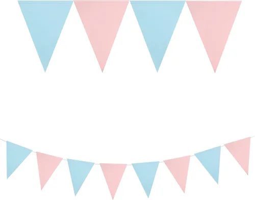 Vista 2 de Mefuny Banderín de revelación de género de 30 pies, 48 unidades, color azul claro y rosa, banderas triangulares de papel para decoración para baby