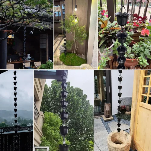 Vista 6 de Rain Chains 3.3ft-16.4ft Aluminium Alloy Rain Chain Black Powder Coated, Functional and Decorative Replacement for Gutter Downspouts(1m (3.3ft))