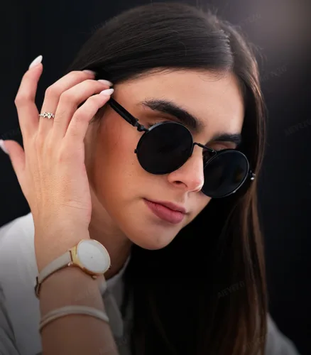 Vista 3 de AIEYEZO Gafas de sol redondas Steampunk Circle Lennon Gafas de sol góticas marco de metal 100% lente de bloqueo UV