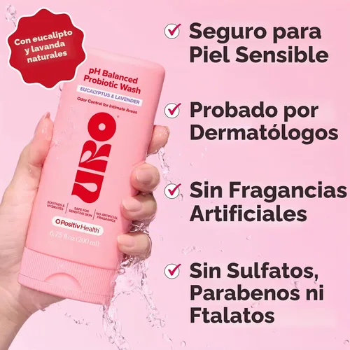 Vista 2 de O Positiv URO Lavado con pH Equilibrado y Probiótico – Control de Olores, Equilibrio de pH, Soporte para Sequedad e Irritación en Áreas Íntimas