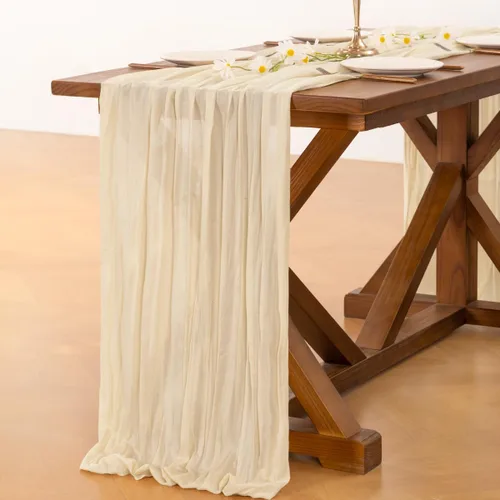 Vista 5 de Socomi Camino de mesa beige para primavera y Pascua, camino de mesa de 170 pulgadas, paño de queso de 14 pies, gasa bohemia rústica para decoración