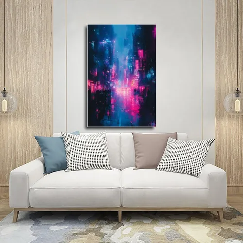 Vista 5 de XAHOR Synthwave Neon Urban Wall Art – Futuristic Cyberpunk Print – Trendy Home Decoration Canvas Art Poster And Wall Art Picture Print Modern Family