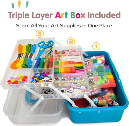 Vista 4 de Olly Kids Biblioteca de kits de manualidades en una caja organizadora de plástico para manualidades, suministros de arte y manualidades para niños