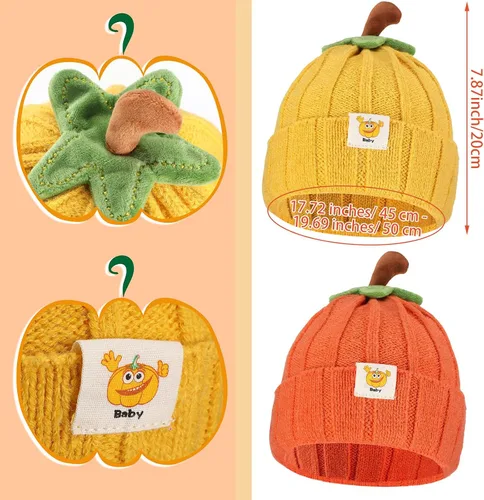 Vista 4 de Mepase 2 piezas de Halloween Baby Pumpkin Hat Infant Kids Pumpkin Beanie Winter Cute Knit Hat Newborn Beanie Baby Winter Cap Soft Boy Girl Acción
