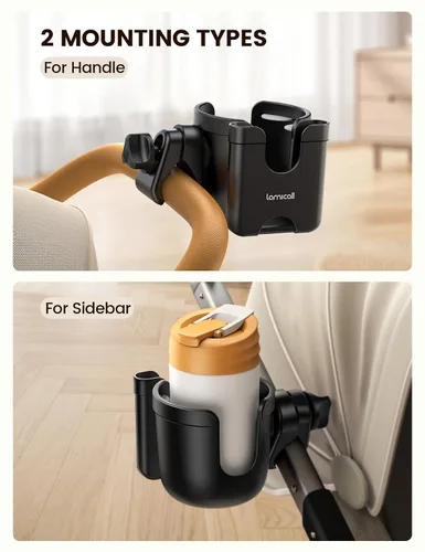 Vista 4 de Portavasos para cochecito con soporte para teléfono - [Agarres antideslizantes mejorados] [2 en 1] Soporte para tazas para andador, silla de ruedas
