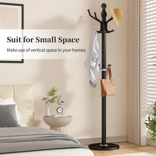 Vista 6 de Perchero de metal con rotación de 360°, color negro Modern Coat Rack with 360° Rotary Design Sturdy Heavy Duty Hall Tree Hats Hanger Holder Stand