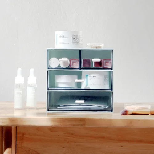 Vista 2 de Marknor Organizador de maquillaje, organizador de escritorio con 4 cajones, almacenamiento de artículos diversos, caja de almacenamiento de Azul