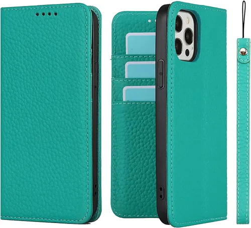Vista 21 de iCoverCase Funda tipo cartera compatible con iPhone 13 Pro Max con tarjetero y correa para la muñeca, bloqueo RFID, funda magnética para teléfono