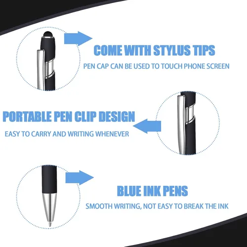 Vista 3 de 36 bolígrafos de tinta azul con lápiz capacitivo 2 en 1 para pantallas táctiles, colegio, oficina, compañeros de trabajo (negro)