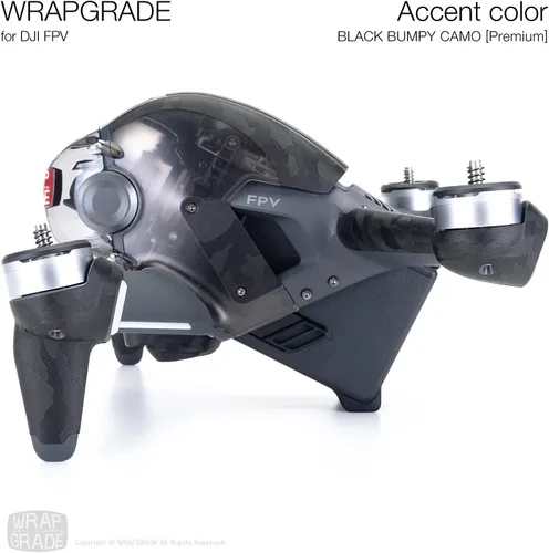 Vista 4 de WRAPGRADE Piel compatible con DJI FPV Color de acento (negro Bumpy CAMO)