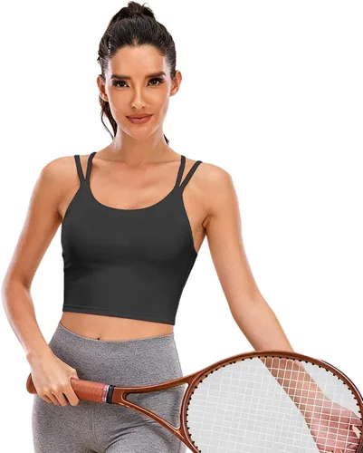 Vista 7 de Vorcy Brasier deportivo con relleno para mujer, camiseta corta con brasier integrado