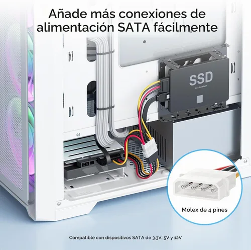 Vista 5 de Cable Matters Paquete de 3 cables en Y Molex a SATA dual, 6 pulgadas