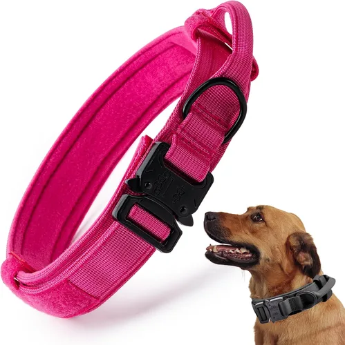 Vista 10 de Collar táctico para perro, collar ajustable de nailon para entrenamiento militar con mango de control y hebilla metálica de liberación rápida pesada