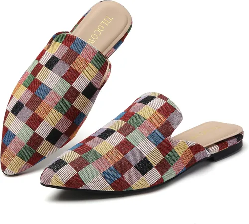 Vista 10 de Tilocow Mules para mujer, cómodos mocasines puntiagudos, sin espalda, planos, zapatos casuales de negocios, deslizantes, sin cordones beige
