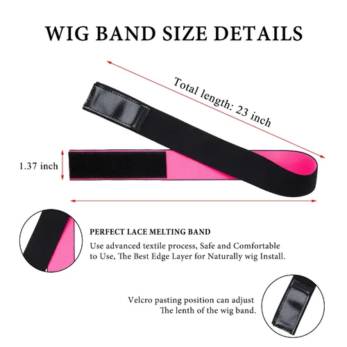 Vista 2 de 3 bandas elásticas para pelucas: agarre frontal de encaje para peluca, control de pelo de bebé y diadema de bordes, rosa + negro, accesorios