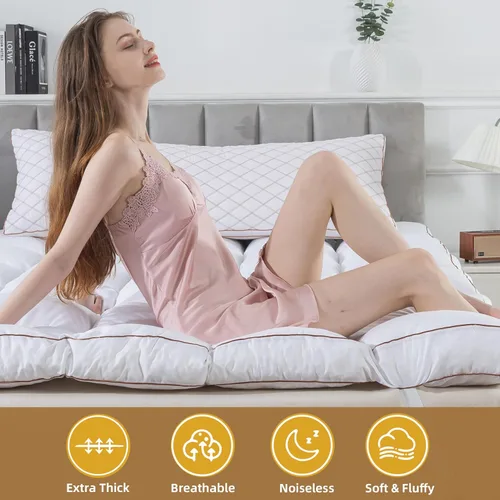 Vista 7 de WhatsBedding Cubrecolchón de espuma viscoelástica de 4 pulgadas, tamaño Queen, relleno de espuma viscoelástica triturada y esponjosa, cubrecolchón