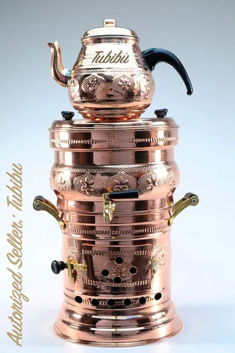Vista 2 de Samovar - Juego de tetera Samovar de cobre real hecha a mano de carbón (cobre, mediano)