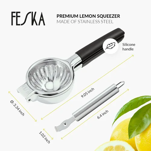 Vista 2 de Exprimidor de limón de acero inoxidable - Exprimidor de cítricos de primera calidad - Exprimidor de lima para jugo sin semillas - Exprimidor de mano