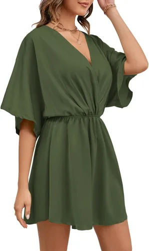 Vista 3 de LYANER Minivestido elegante de satén con cuello en V y volantes para mujer
