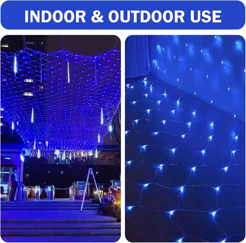 Vista 7 de Luces de cadena de malla de red impermeables, 200 burbujas de luz, 8 modos de iluminación, para interiores y exteriores, cortina, árbol de Navidad