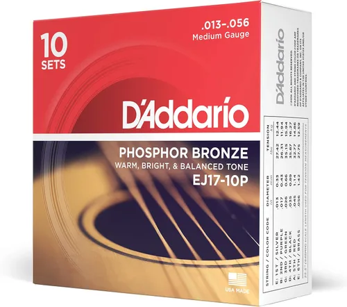 Vista 19 de Cuerdas para guitarra acústica de bronce fosforado D'Addario, blanco negro rojo azul