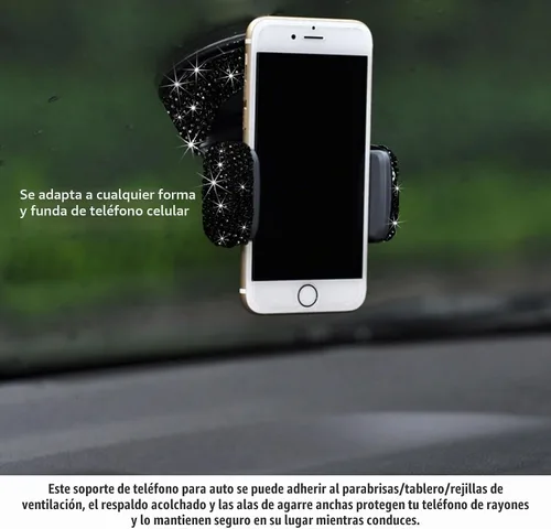 Vista 6 de Bling Soporte de Teléfono para Coche, Soporte de Teléfono Ajustable en 360 Grados de Cristal para Salpicadero y Ventilación de Coche, Soporte Negro