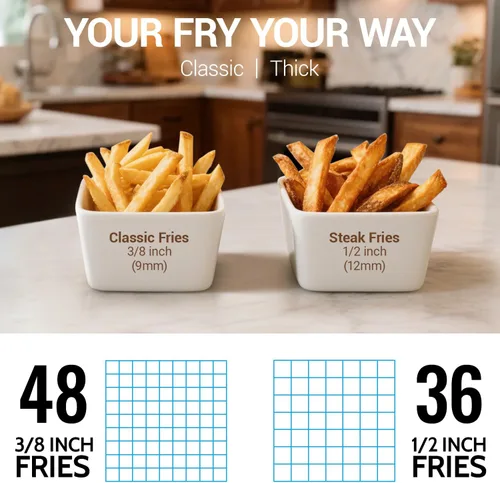 Vista 5 de Sopito Cortador de Papas Fritas Eléctrico Cortador de Papas de Acero Inoxidable con Cuchillas de 1/2 y 3/8 Pulgadas para Papas, Zanahorias, Pepinos