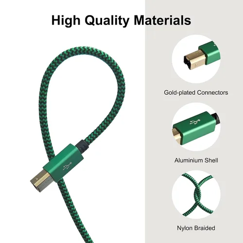 Vista 3 de Delca Cable de impresora de 6 pies/5.9 ft I de nailon trenzado USB 2.0 cable tipo A macho a tipo B macho cable de impresora I compatible con Canon