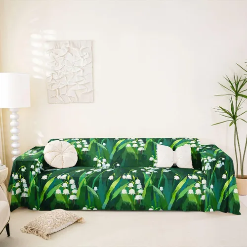 Vista 9 de Erosebridal Funda de sofá floral de 71 x 91 pulgadas, diseño de loto, antideslizante, acuarelas, diseño de hojas de flores azules, con pintura