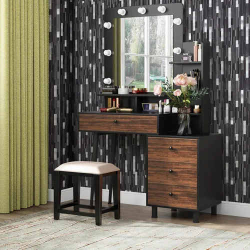 Vista 6 de Midcard Azulejos adhesivos para salpicaduras de 10 hojas, azulejos para cocina, baño, lavandería, cámper, chimenea. 20Trapezoidal Negro Gris Madera
