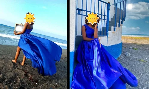 Vista 5 de XYAYE Vestidos de fiesta de satén de un hombro con abertura, vestidos de noche formales largos con bolsillos para fiesta de mujer