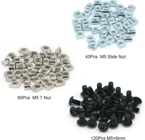 Vista 2 de Kit de 240 tornillos de tuercas en T M5 para extrusión de aluminio de la serie 2020, kit de tuercas de tornillo de ranura de 0.236 in, 120 tornillos