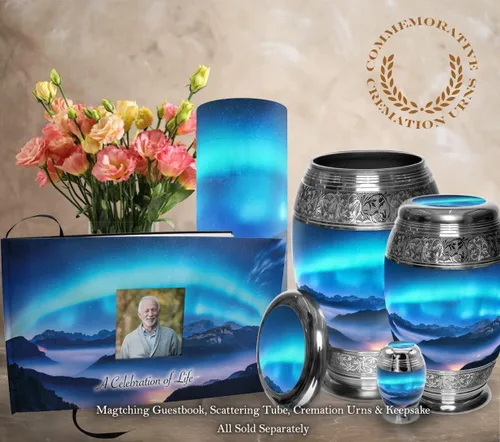Vista 6 de Aurora Borealis Urna de cremación para cenizas para adultos, hombres y mujeres, Urnas de cremación personalizadas para cenizas humanas, urnas