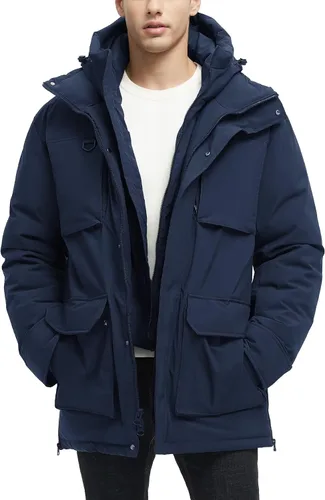 Vista 8 de Chaquetas largas de invierno para hombre, parka impermeable de dos piezas con capucha, abrigos cálidos de nieve con capucha