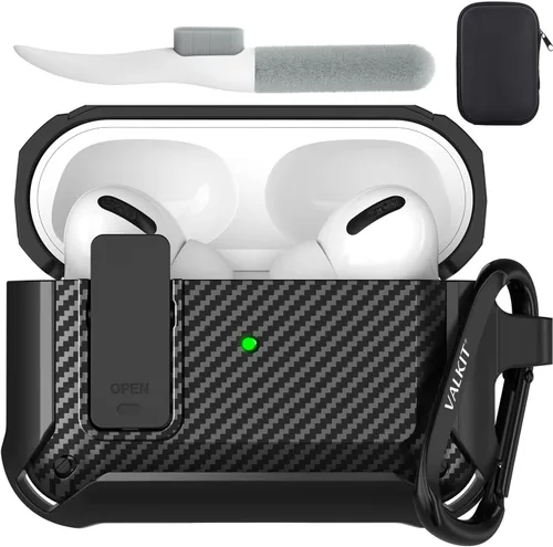 Vista 49 de Valkit Funda para Airpods Pro 2 con cerradura, funda militar de cuerpo completo para AirPod Pro rígida con llavero, funda para Airpods Pro de 2ª/1ª