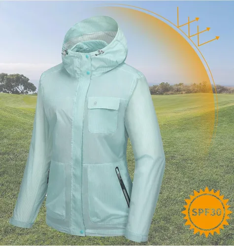Vista 5 de Little Donkey Andy Chaqueta impermeable para mujer, ligera, con capucha, protección solar, rompevientos para golf al aire libre