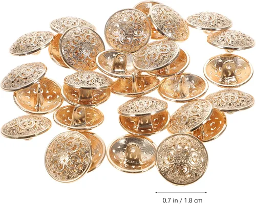 Vista 6 de 30 botones metálicos para abrigos, chaquetas, redondos, planos, de repuesto, hebilla hueca, costura para bricolaje, suéter (oro claro, 0.71 pulgadas)