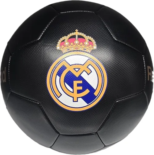 Vista 2 de Icon Sports Balón de fútbol negro de edición limitada del Real Madrid, con licencia oficial, tamaño 5 (tela brillante), grado S
